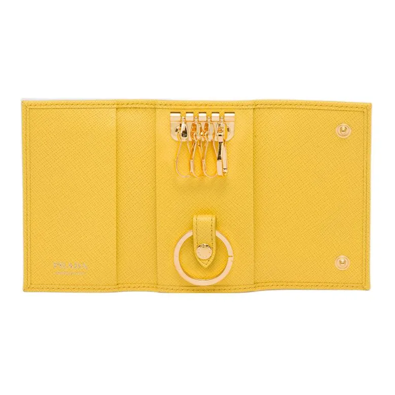 PRADA Saffiano Leather Key Pouch Women's Yellow-2