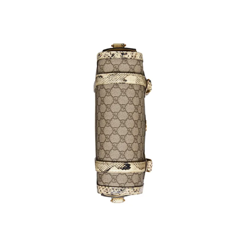 GUCCI Canvas With Snake Skin Trim Messenger Bag Shoulder Bag Crossbody Bag Medium Size Men's Ebony-6