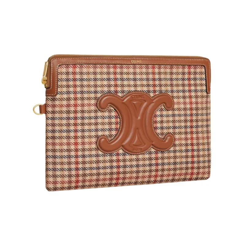 CELINE Cuir Triomphe Fabric With Calfskin Trim Handbags Wrist Bags Clutches Small Size Women's Multicolor-3