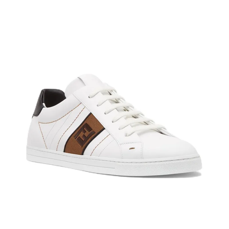 FENDI Ff Leather Low Top White Brown-2