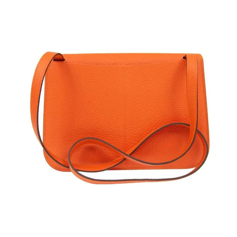HERMES Halzan Clemence Bullock Leather Shoulder Bag Crossbody Bag Handbag Regular Women's 9J Feu Flame Orange-2