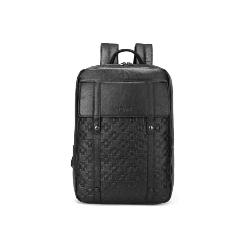 NOMK Top Grain Cow Leather Genuine Leather Laptop Bag Travel Bag Portable Backpack Large Size Unisex Black