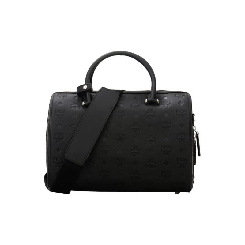 MCM Cow Leather Boston Pillow Bag, Crossbody, One Shoulder, Handbag Women's Black-3