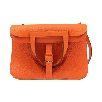 HERMES Halzan Clemence Bullock Leather Shoulder Bag Crossbody Bag Handbag Regular Women's 9J Feu Flame Orange