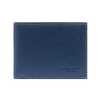 COACH Billfold Wallet Soft Polished Pebbled Leather Coin Purse Wallets Card Holders Men's Royal Blue
