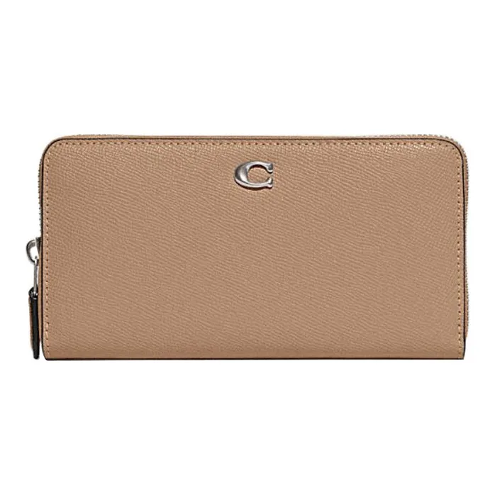 COACH Accordion Zip Cow Split Leather Card Holder, Wallet Women's Light Brown-0