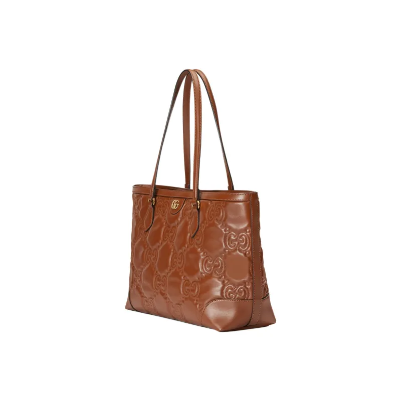 GUCCI GG Matelassé Leather Tote Shopping Bag Shoulder Bags Handbags Women's Light Umber-1