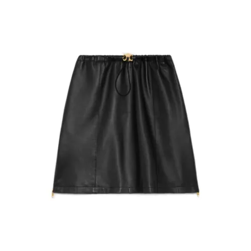 CELINE Leather Short Skirts Women's Black