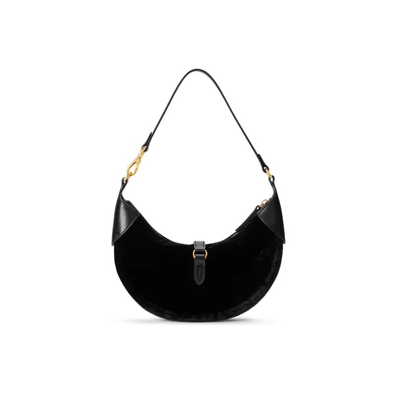 Polo Ralph Lauren Velvet With Calfskin Trim Handbag Shoulder Bag Women's Black-1