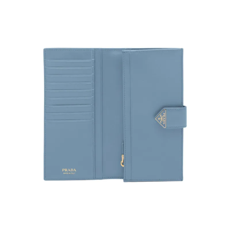 PRADA Leather Card Holder Wallet Women's Light Blue-2