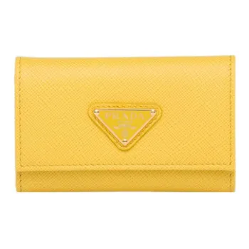 PRADA Saffiano Leather Key Pouch Women's Yellow