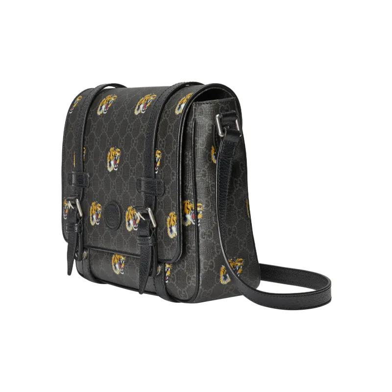 GUCCI Canvas With Leather Messenger Bag Shoulder Bag Crossbody Bag Men's Black-1
