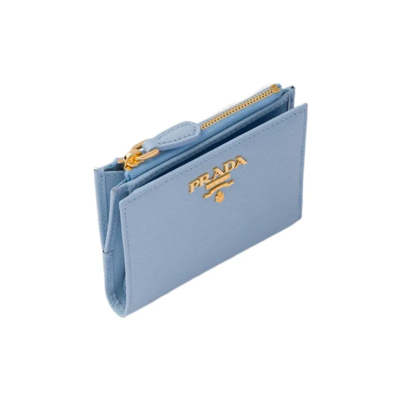 PRADA Saffiano Leather Wallet Trumpets Women's Light Blue-2