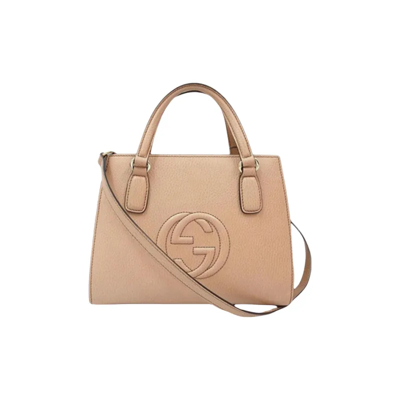 GUCCI Soho Logo Pebbled Leather Shoulder Bag, Crossbody Bag, Handbag Women's Beige-1