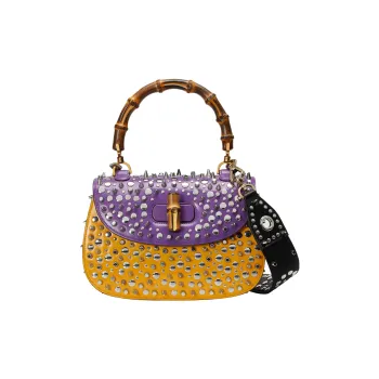 GUCCI Bamboo 1947 Leather Shoulder Bag Crossbody Bag Handbag Small Size Women's Purple/Yellow