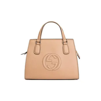 GUCCI Soho Logo Pebbled Leather Shoulder Bag, Crossbody Bag, Handbag Women's Beige