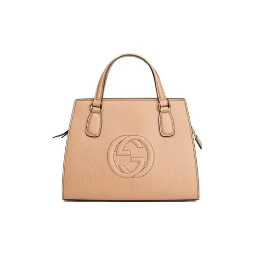 GUCCI Soho Logo Pebbled Leather Shoulder Bag, Crossbody Bag, Handbag Women's Beige