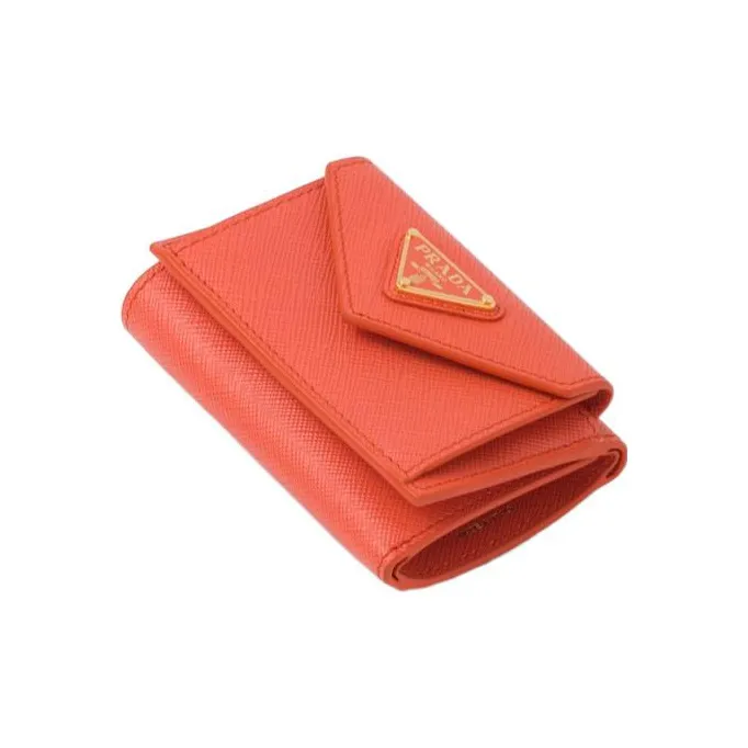 PRADA Saffiano Leather Wallet Women's Orange-2