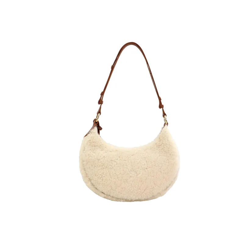 C.LI Lambswool Cute Sweetie Plush Bag Shoulder Bag, Detachable Charm Zip Closure Women's Hazelnut Brown/Cream White-8