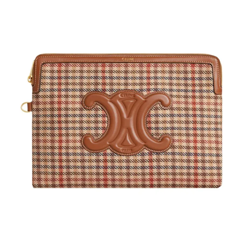 CELINE Cuir Triomphe Fabric With Calfskin Trim Handbags Wrist Bags Clutches Small Size Women's Multicolor-1