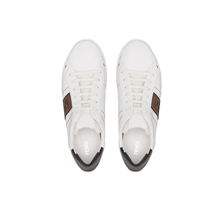 FENDI Ff Leather Low Top White Brown-3