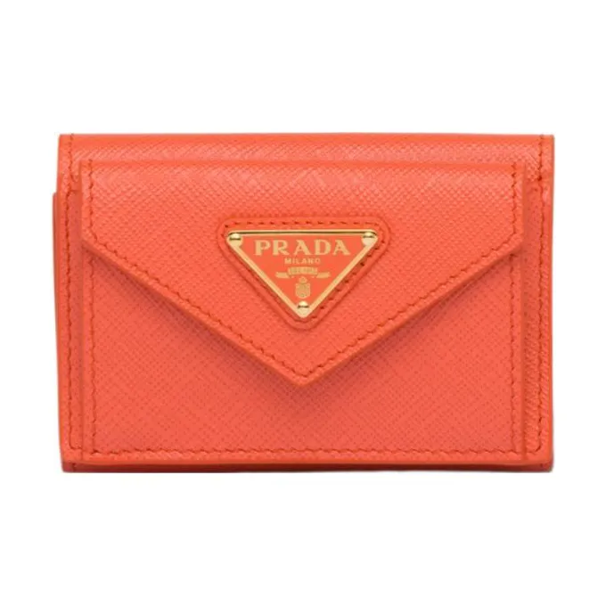 PRADA Saffiano Leather Wallet Women's Orange-0