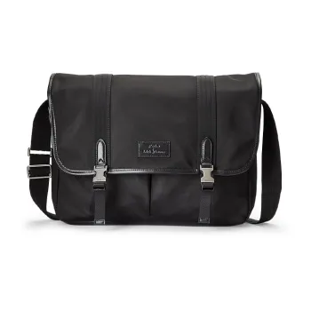 Polo Ralph Lauren Leather Trim Messenger Bag Shoulder Bag Crossbody Bag Men's Black