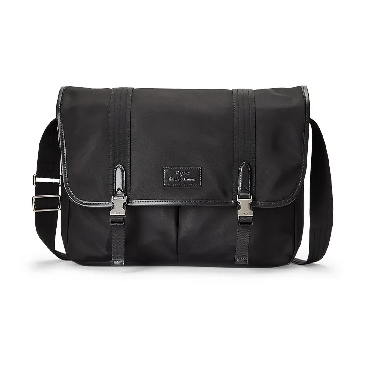Polo Ralph Lauren Leather Trim Messenger Bag Shoulder Bag Crossbody Bag Men's Black-0