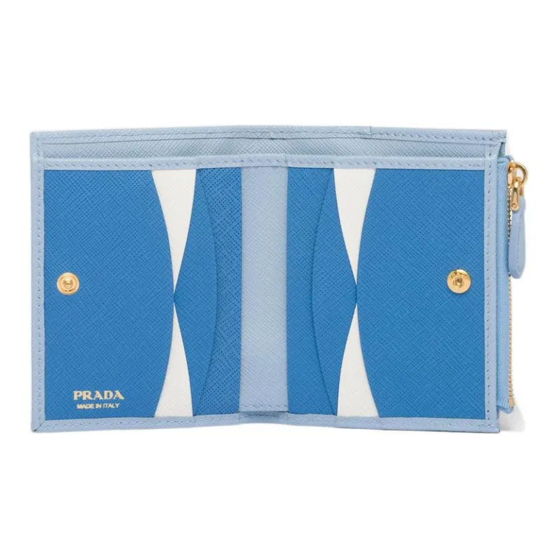 PRADA Saffiano Leather Wallet Trumpets Women's Light Blue-3