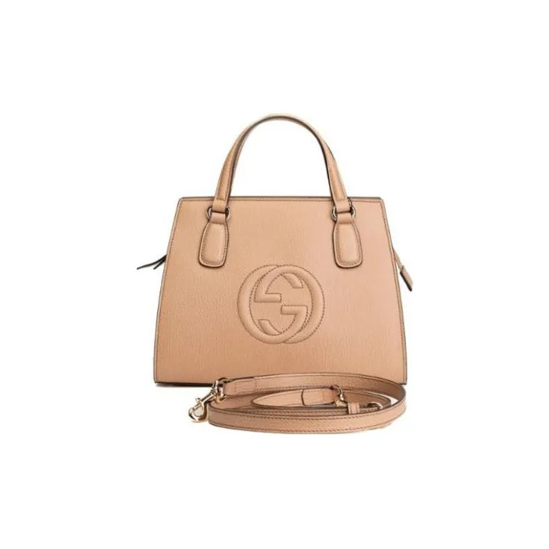 GUCCI Soho Logo Pebbled Leather Shoulder Bag, Crossbody Bag, Handbag Women's Beige-2