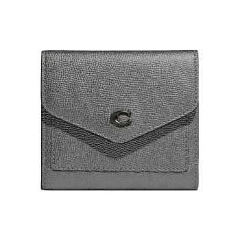 COACH Wyn Metallic-Feel Twill Leather Coin Purses Wallets Small Size Women's Dark Gray