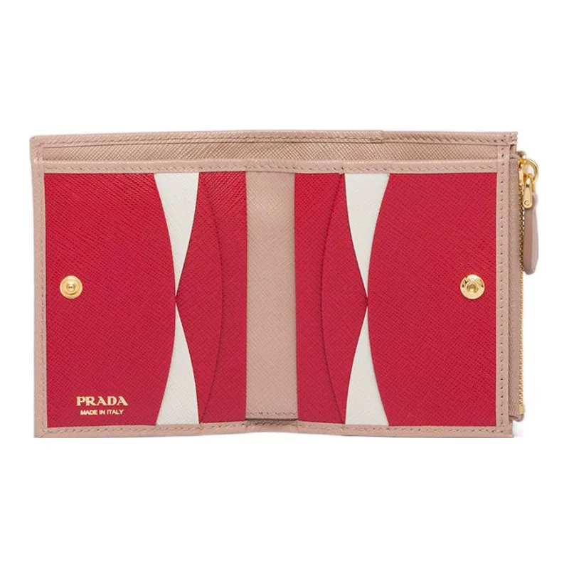 PRADA Saffiano Leather Wallet Trumpets Women's Pink Beige-3