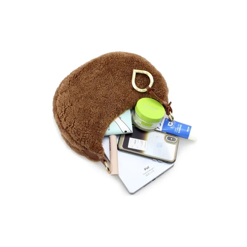 C.LI Lambswool Cute Sweetie Plush Bag Shoulder Bag, Detachable Charm Zip Closure Women's Hazelnut Brown/Cream White-3