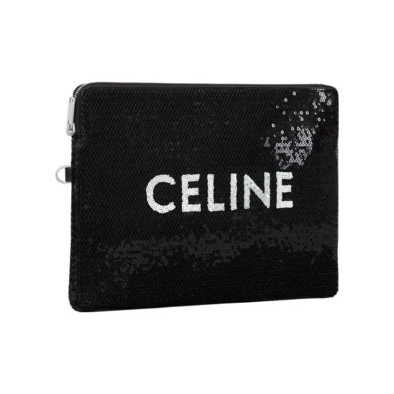 CELINE Calfskin Trim Handbags Wrist Bags Clutches Small Size Women's Black-2
