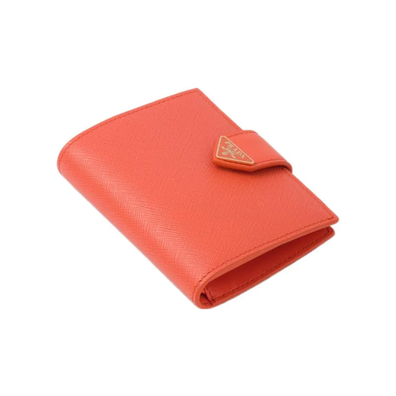 PRADA Saffiano Leather Wallet Small Size Women's Orange-3