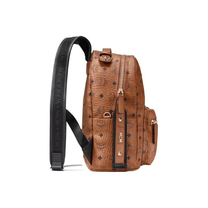 MCM Stark Visetos Artificial Leather Backpack Unisex Brown Cognac Multicolor-1