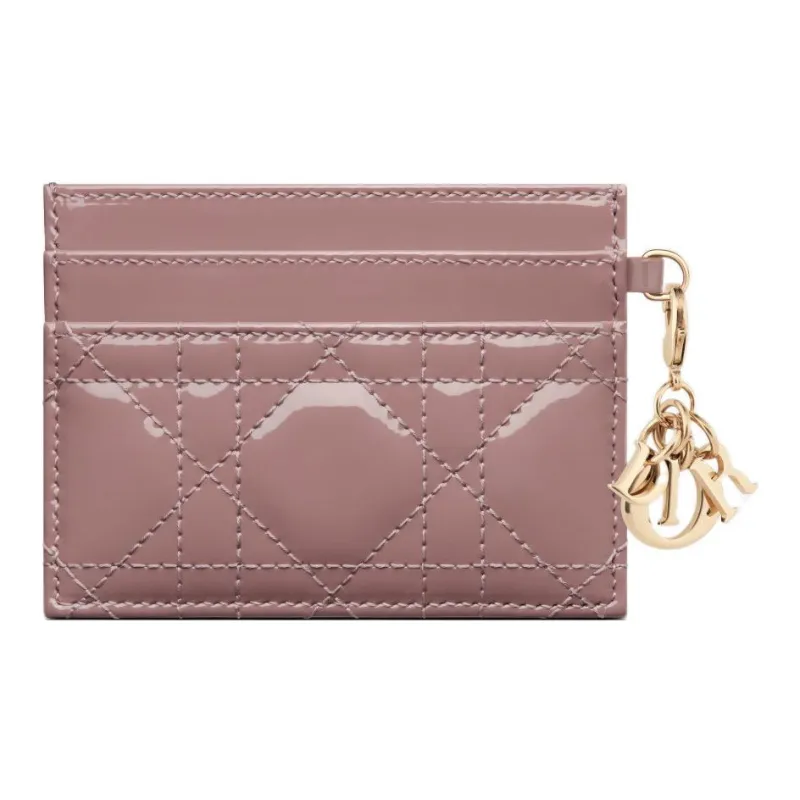 DIOR Lady Dior Patent Leather Cowhide Card Clip Card Holder Women's Pink Peony-2