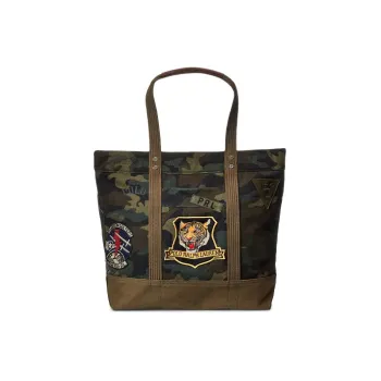 Polo Ralph Lauren Cotton With Cow Leather Tote Bag, Shopping Bag, Shoulder Bag, Handbag Regular Men's Camouflage