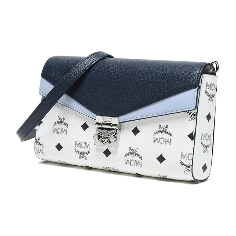 MCM Millie Visetos Canvas With Leather Shoulder Bag Crossbody Bag Medium Size Women's Blue-1