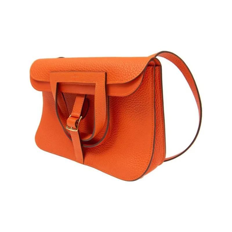 HERMES Halzan Clemence Bullock Leather Shoulder Bag Crossbody Bag Handbag Regular Women's 9J Feu Flame Orange-1