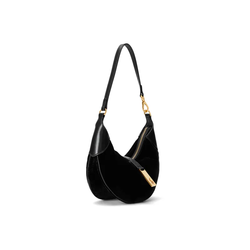 Polo Ralph Lauren Velvet With Calfskin Trim Handbag Shoulder Bag Women's Black-2