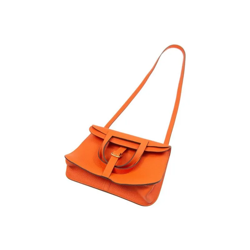 HERMES Halzan Clemence Bullock Leather Shoulder Bag Crossbody Bag Handbag Regular Women's 9J Feu Flame Orange-3