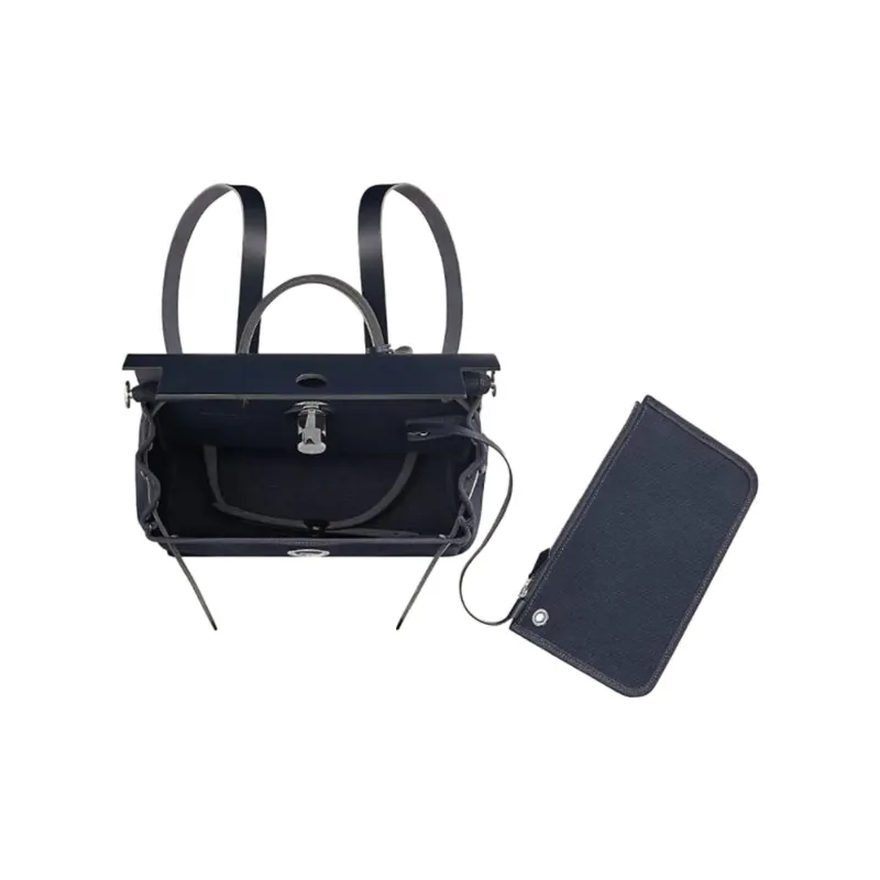 HERMES Herbag Canvas With Leather Handbag Backpack Unisex Deep Sea Blue/Indigo-3