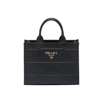PRADA Leather Tote Bag Shopping Bag Shoulder Bag Crossbody Bag Handbag Medium Size Women's Black