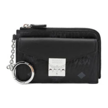 MCM Patricia Visetos Coated Canvas Key Pouch Small Wallet Card Holder Unisex Black