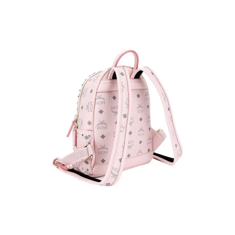 MCM Stark Visetos Artificial Leather Backpack Women's Pink-2