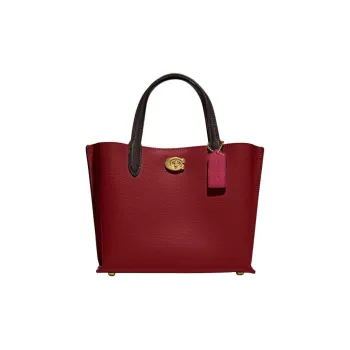 COACH Willow Split Cow Leather Tote Bag Shopping Bag Shoulder Bag Crossbody Bag Handbag Medium Size Women's Cherry Red