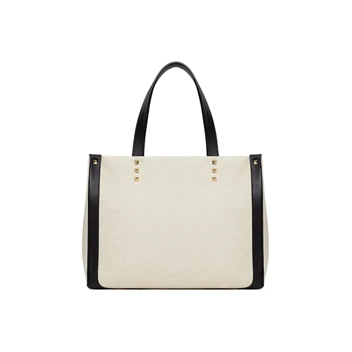 Valentino VLTN Canvas Tote Bag Shopping Bag Shoulder Bag Crossbody Bag Handbag Mini Women's Beige-2