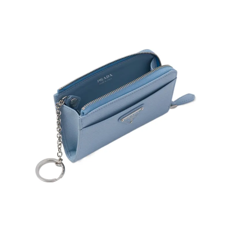 PRADA Saffiano Leather Key Pouch Women's Light Blue-2