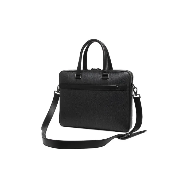 FERRAGAMO Cow Leather Briefcase Laptop Bag Business Bag Crossbody Bag One Shoulder Handbag Men's Black-2